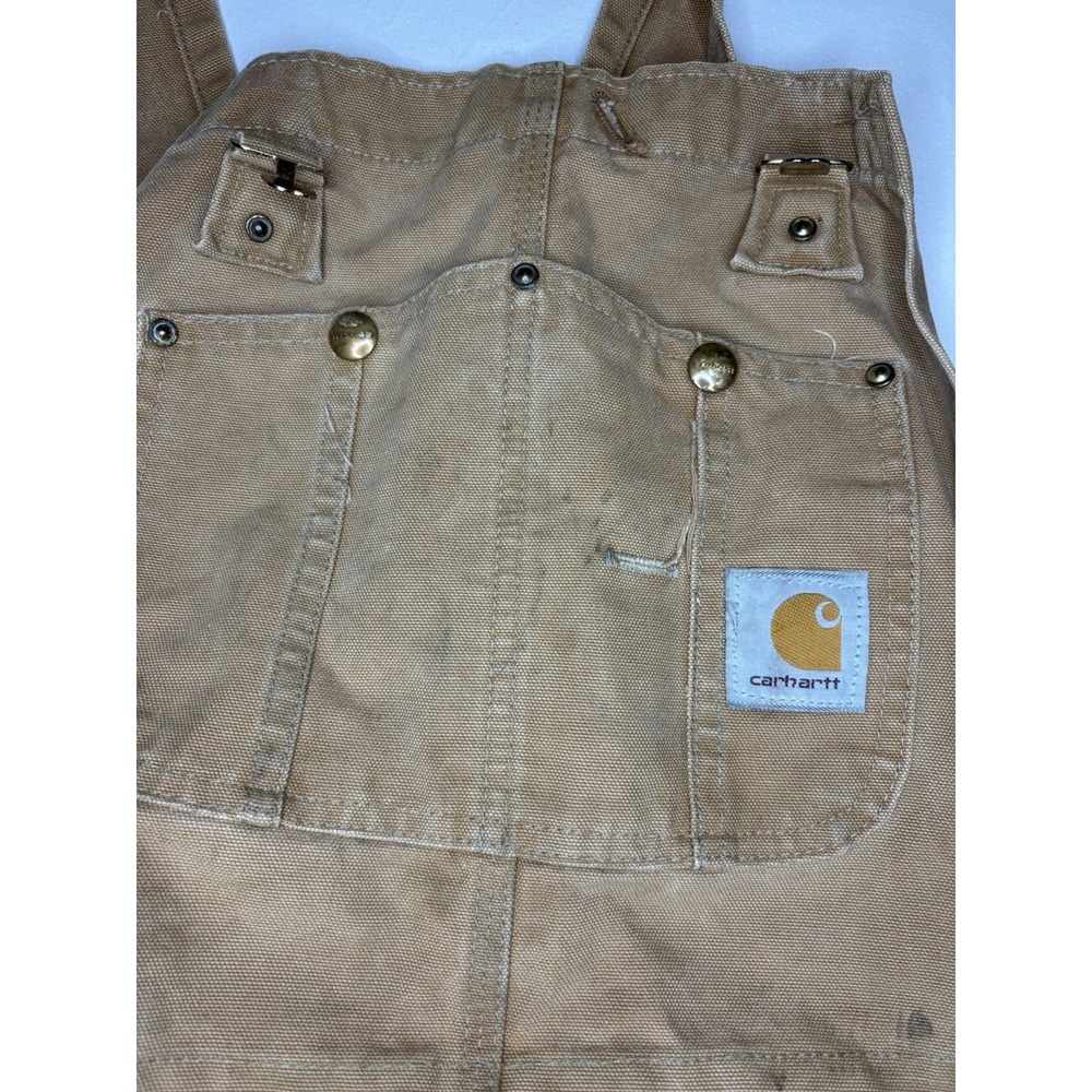 Vintage Carhartt Men's R01BRN Duck Bib Overall 44x30 Tan Double Knee Made in USA - Picture 5 of 8
